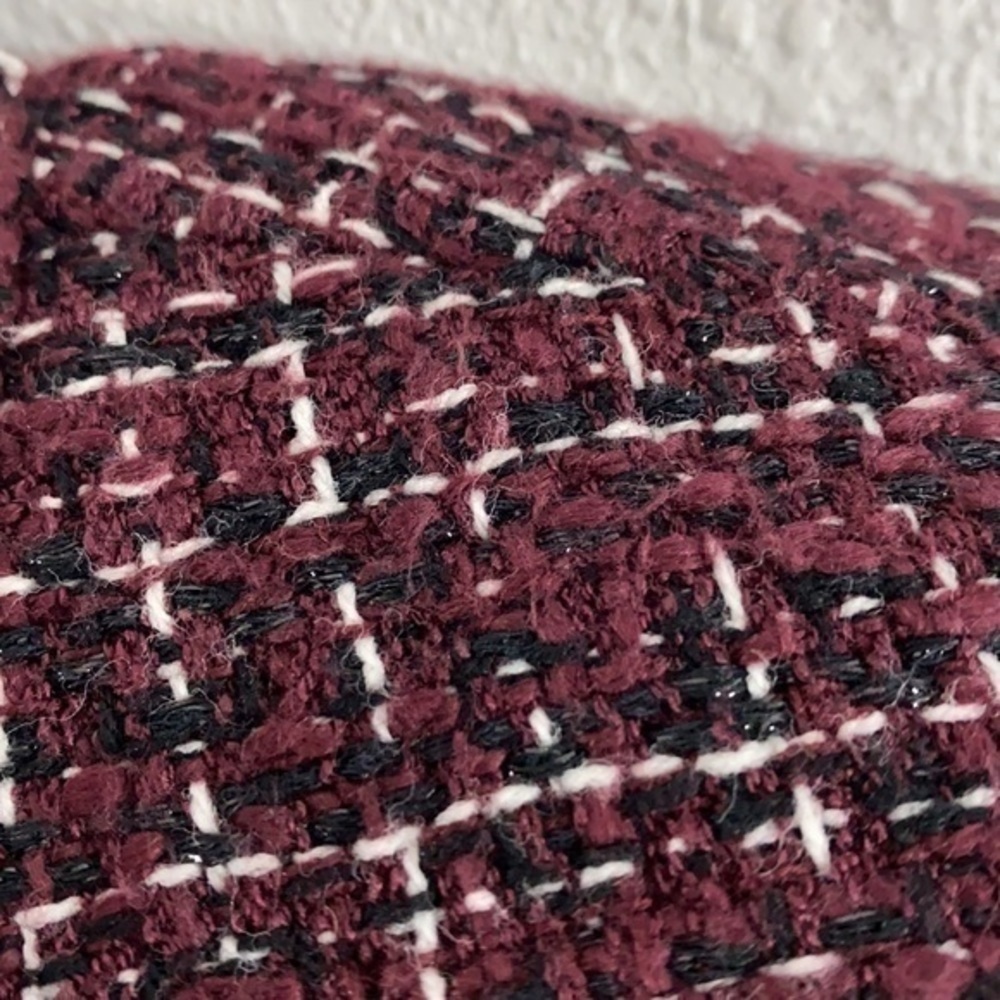 WHBM burgundy white black tweed peplum fringe jacket - Picture 12 of 15